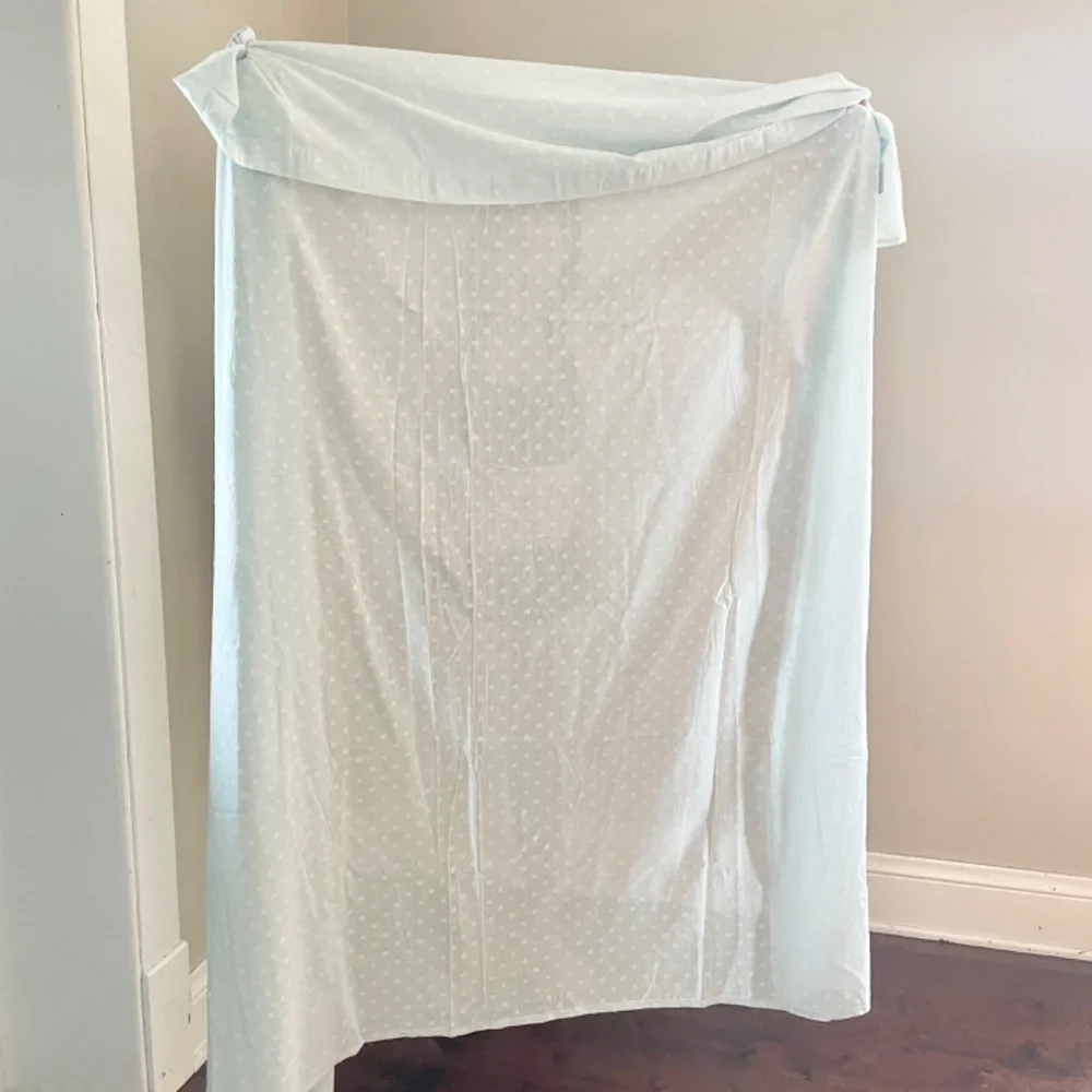100% cotton Pale light blue polka dot window or shower curtain